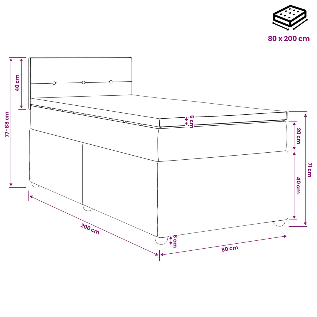 Boxmadras med topmadras med hovedgærde Sort 80 x 200 cm Stof