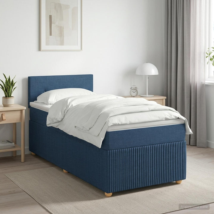 Boxmadras med topmadras med hovedgærde Blå 90 x 200 cm Stof