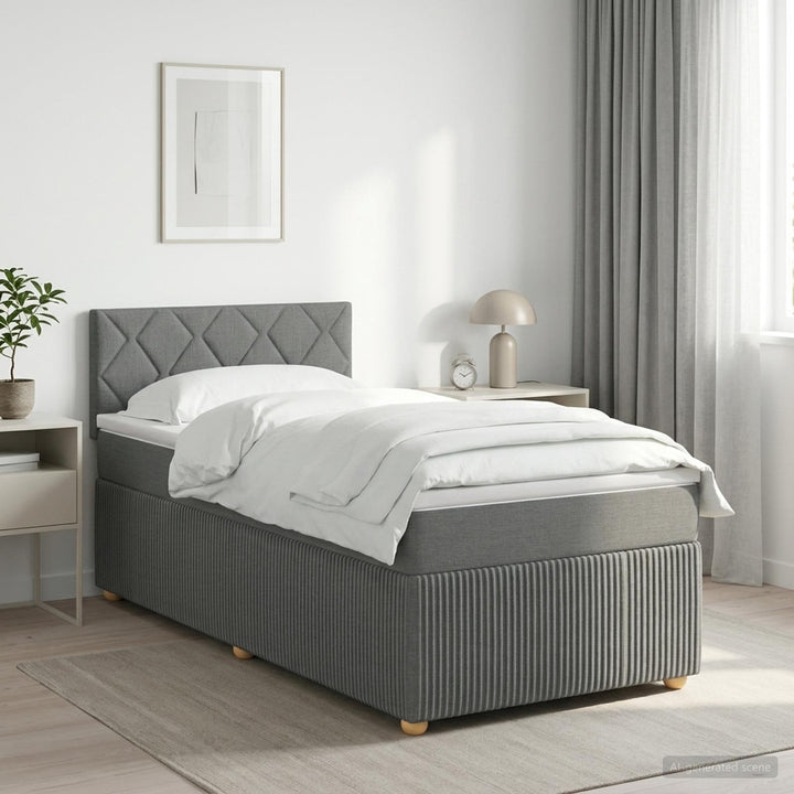 Boxmadras med topmadras Mørkegrå 90 x 190 cm Stof