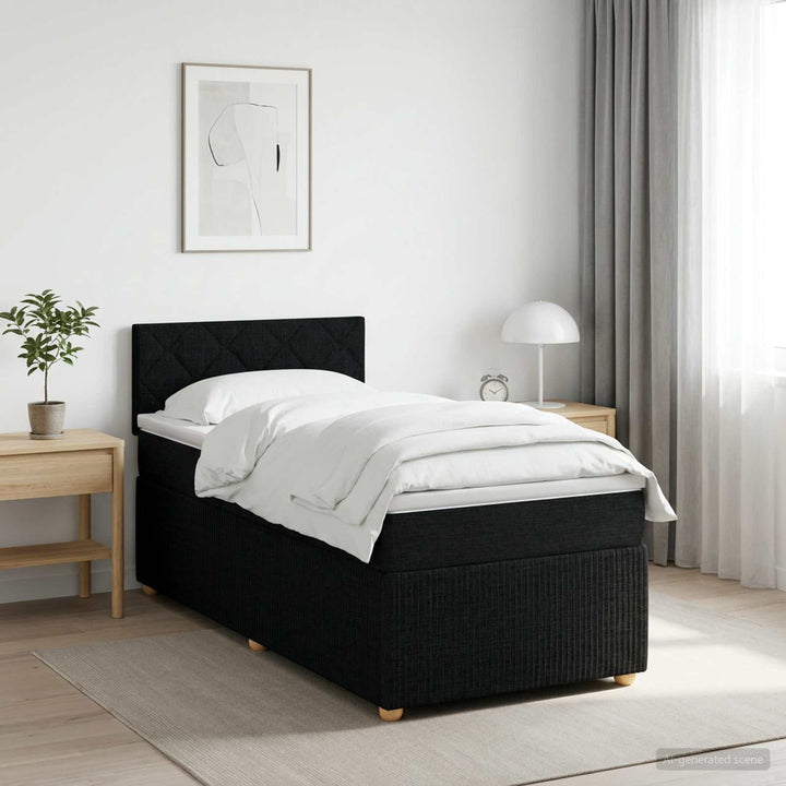 Boxmadras med topmadras med hovedgærde Sort 90 x 200 cm Stof