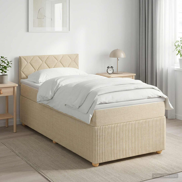Boxmadras med topmadras Cremefarvet 80 x 200 cm Stof