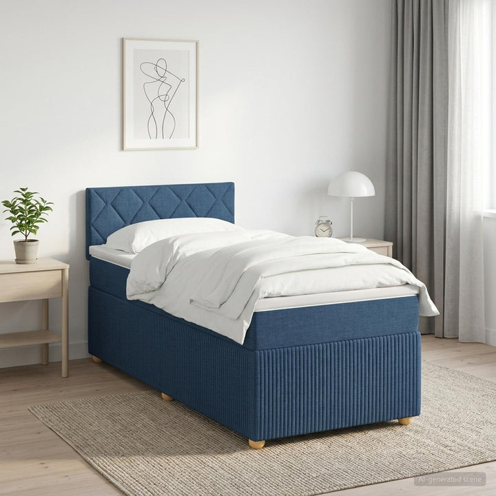 Boxmadras med topmadras med hovedgærde Blå 80 x 200 cm Stof