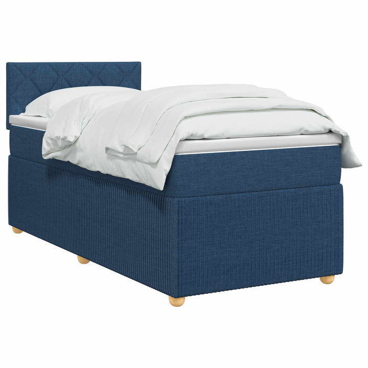 Boxmadras med topmadras med hovedgærde Blå 80 x 200 cm Stof