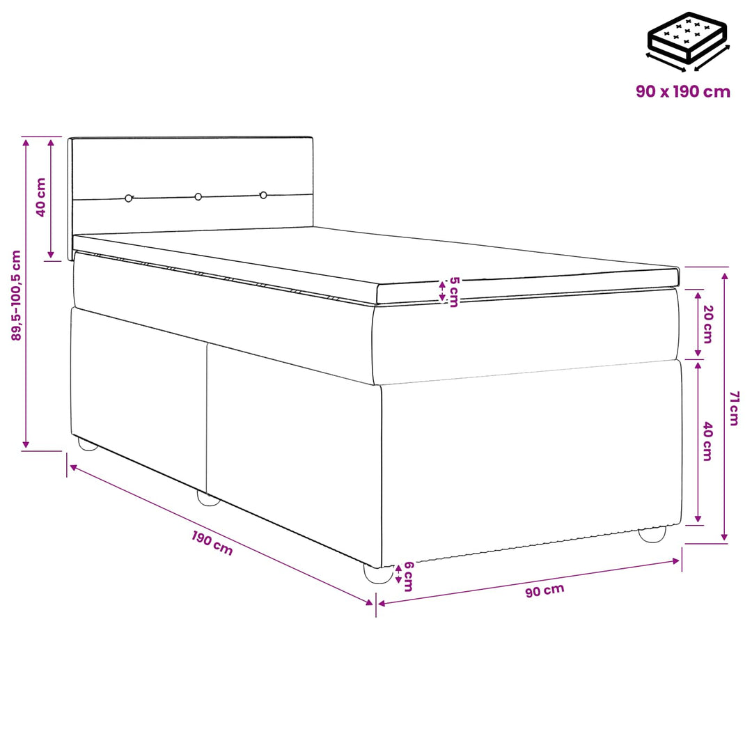 Boxmadras med topmadras Mørkegrå 90 x 190 cm Stof