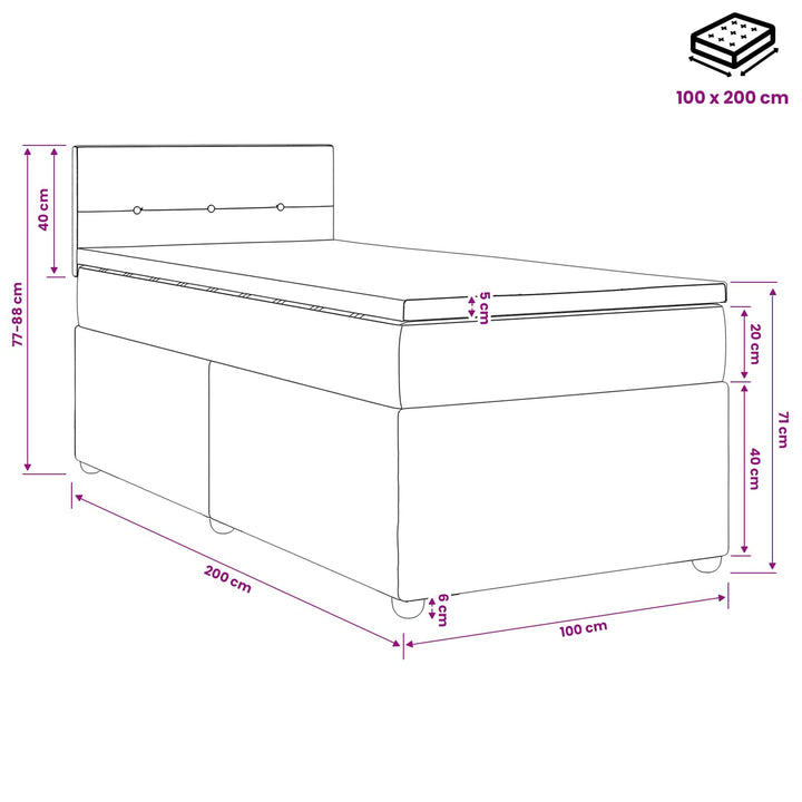 Boxmadras med topmadras med hovedgærde Sort 100 x 200 cm Stof