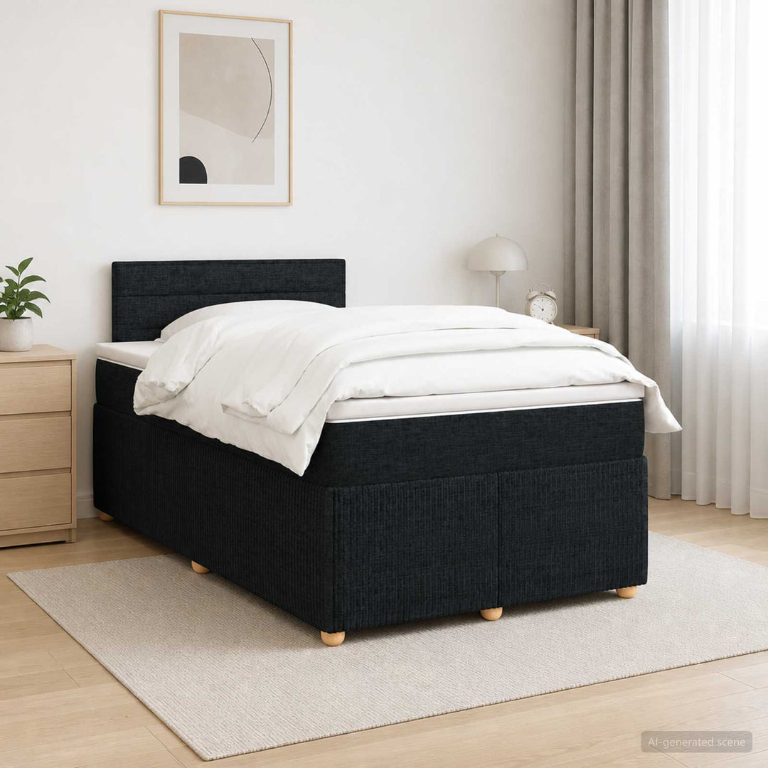 Boxmadras med topmadras med hovedgærde Sort 120 x 190 cm Stof