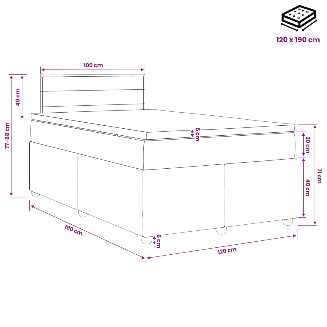 Boxmadras med topmadras Cremefarvet 120 x 190 cm Stof
