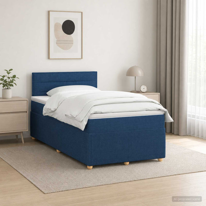 Boxmadras med topmadras med hovedgærde Blå 120 x 190 cm Stof