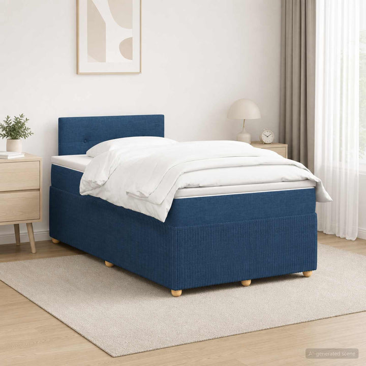 Boxmadras med topmadras med hovedgærde Blå 120 x 190 cm Stof