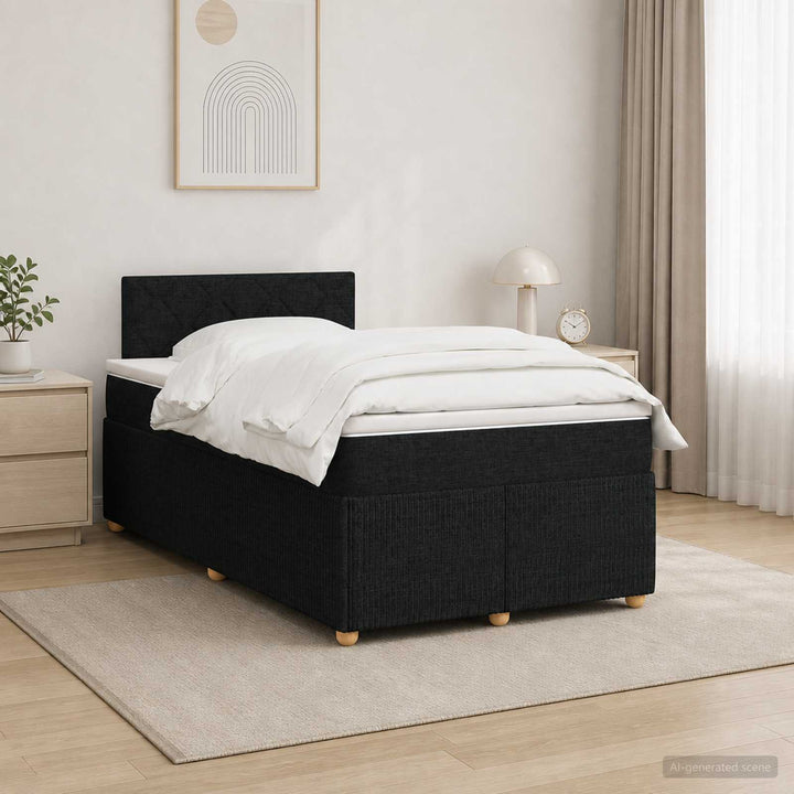 Boxmadras med topmadras med hovedgærde Sort 120 x 200 cm Stof
