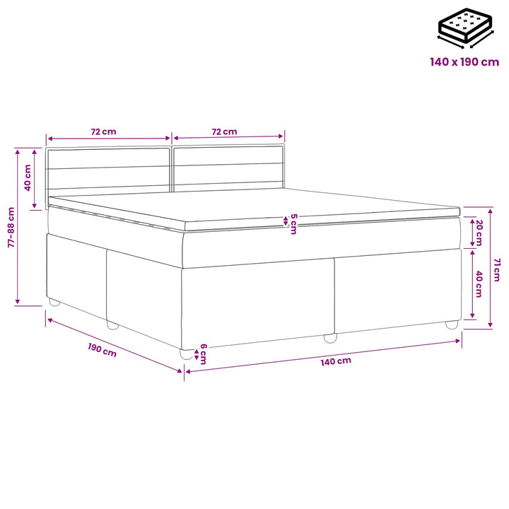 Boxmadras med topmadras Mørkegrå 140 x 190 cm Stof