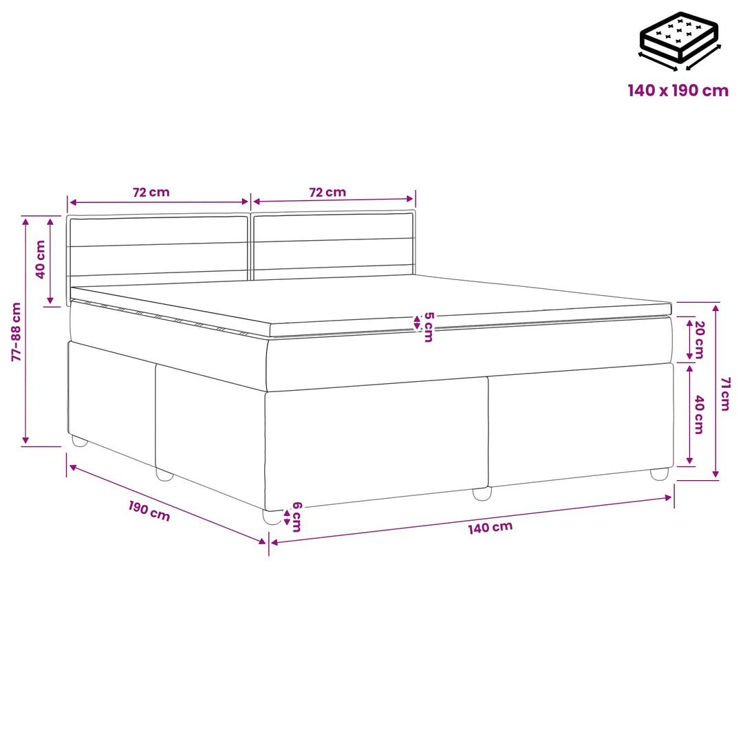 Boxmadras med topmadras med hovedgærde Sort 140 x 190 cm Stof