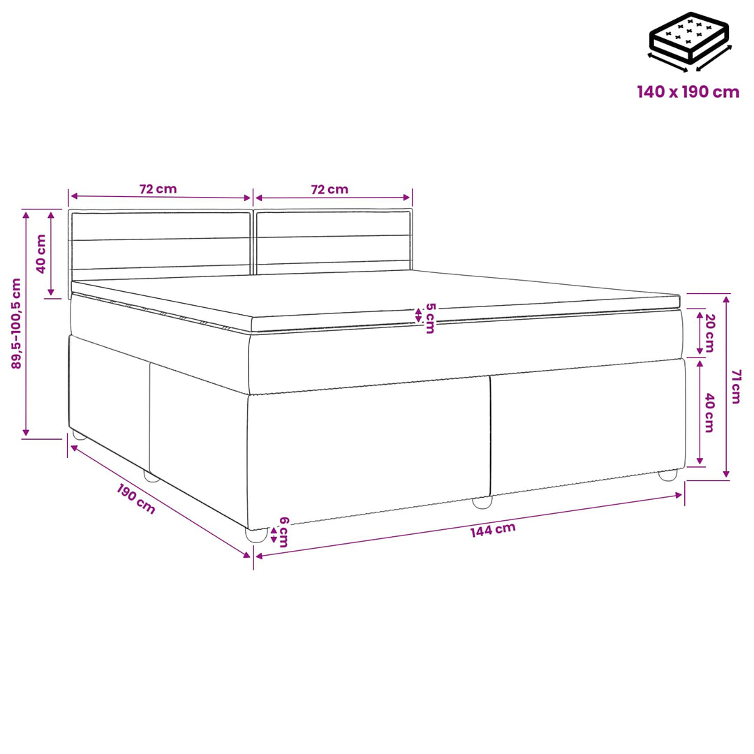 Boxmadras med topmadras Mørk Brun 140 x 190 cm Stof