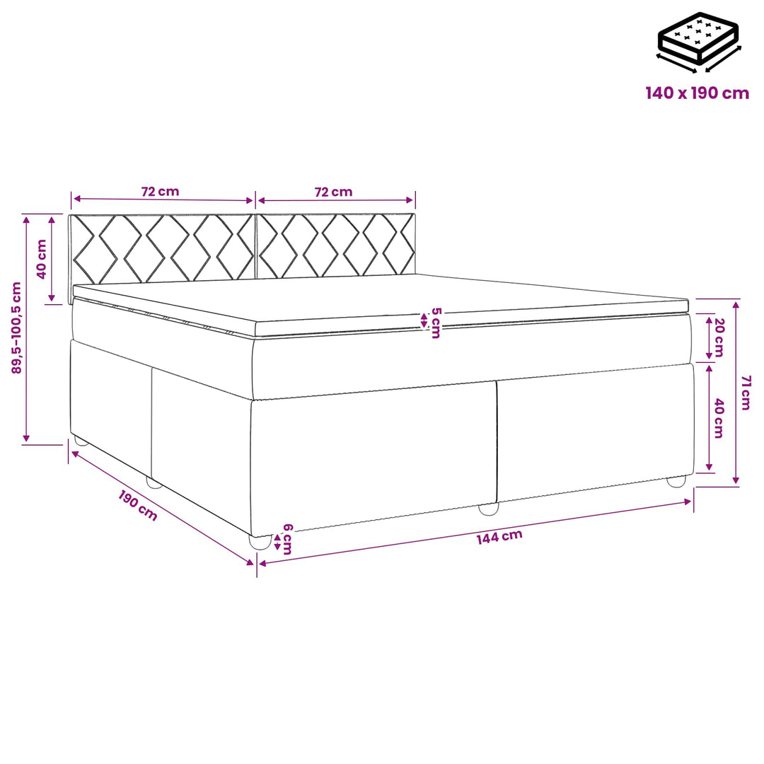 Boxmadras med topmadras Cremefarvet 140 x 190 cm Stof