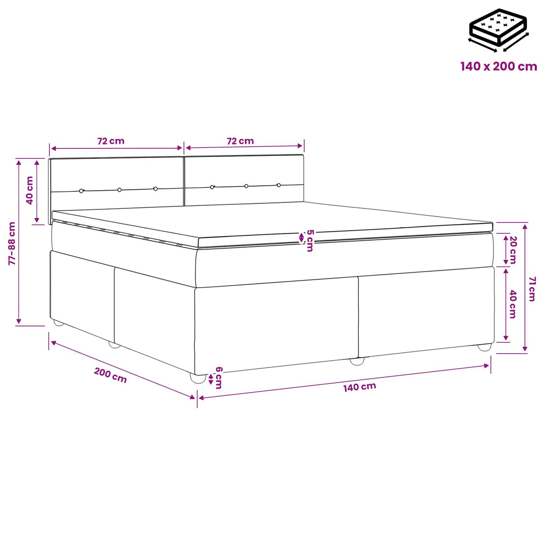 Boxmadras med topmadras Mørkegrå 140 x 200 cm Stof