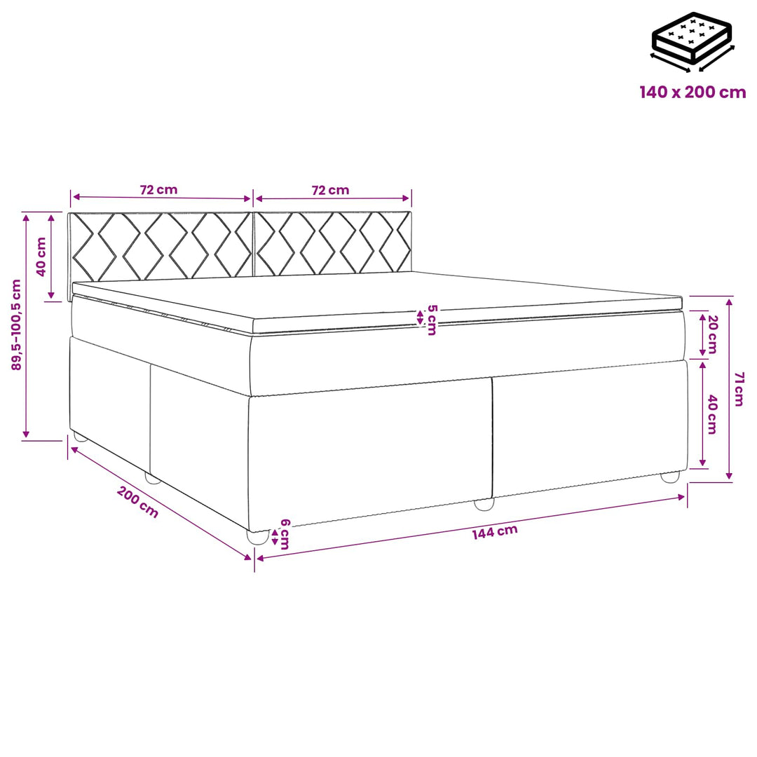 Boxmadras med topmadras Mørkegrå 140 x 200 cm Stof