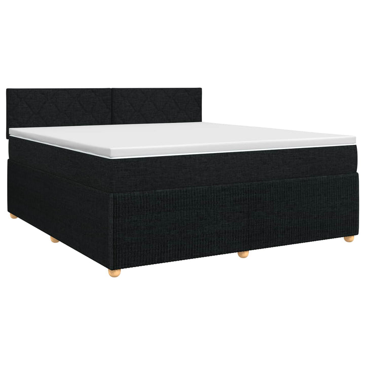 Boxmadras med topmadras med hovedgærde Sort 140 x 200 cm Stof