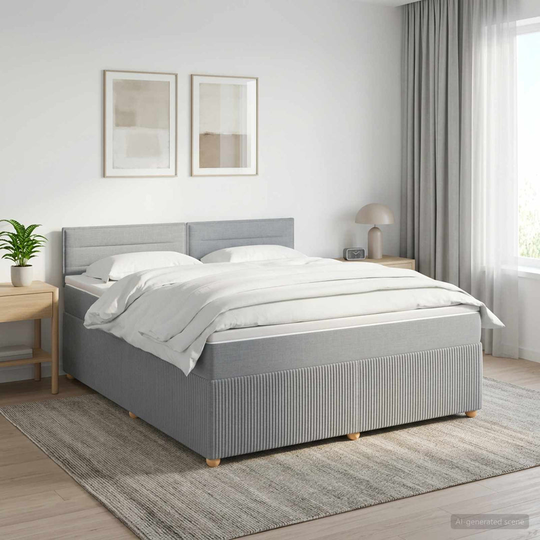 Boxmadras med topmadras Lysegrå 160 x 200 cm Stof