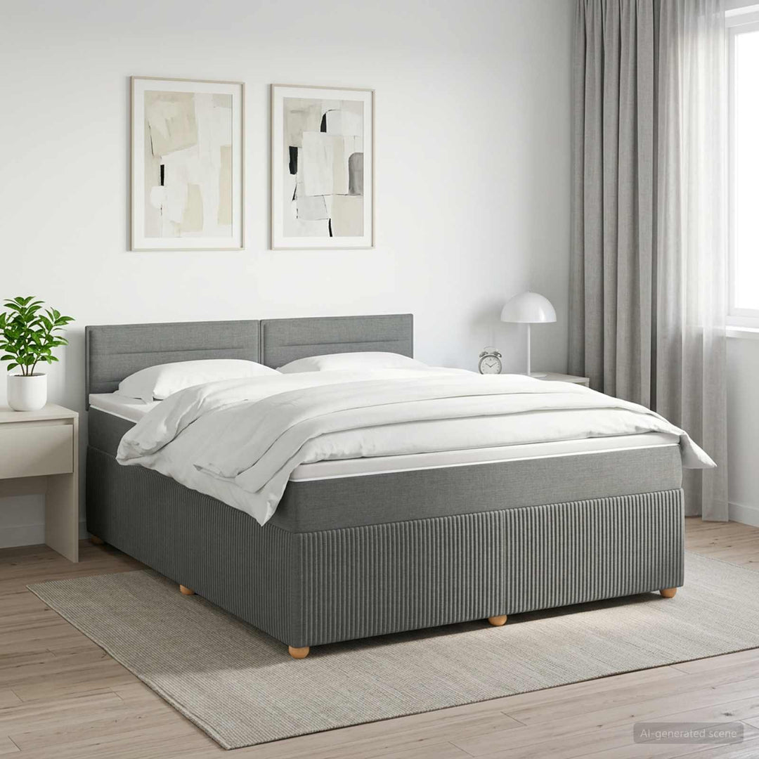 Boxmadras med topmadras Mørkegrå 180 x 200 cm Stof