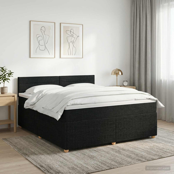 Boxmadras med topmadras med hovedgærde Sort 140 x 190 cm Stof