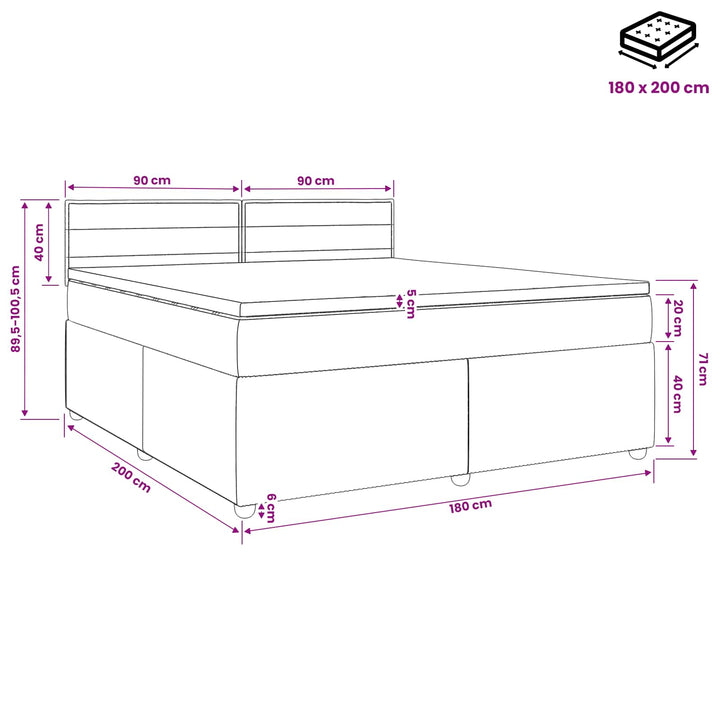 Boxmadras med topmadras Mørk Brun 180 x 200 cm Stof