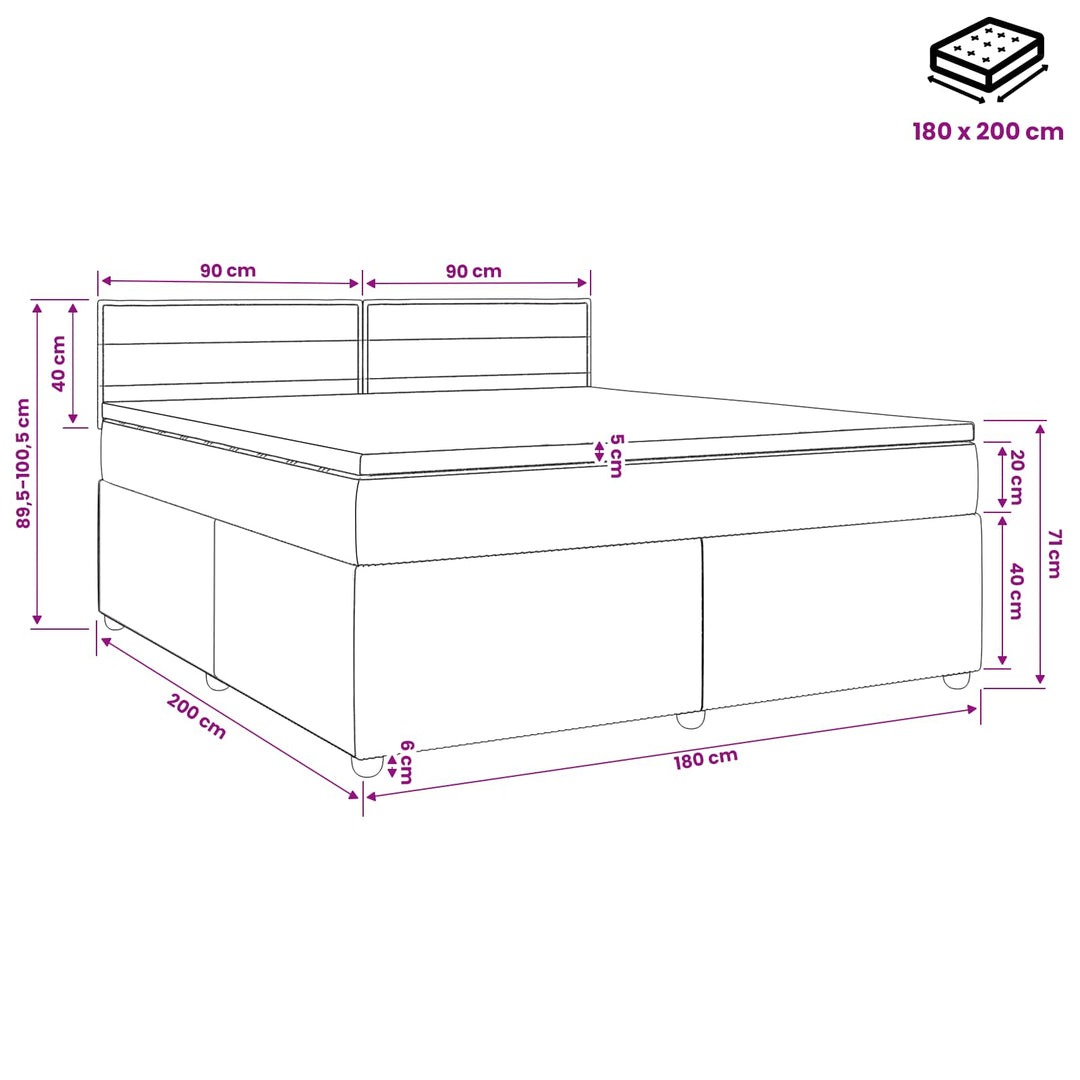 Boxmadras med topmadras Gråbrun 180 x 200 cm Stof