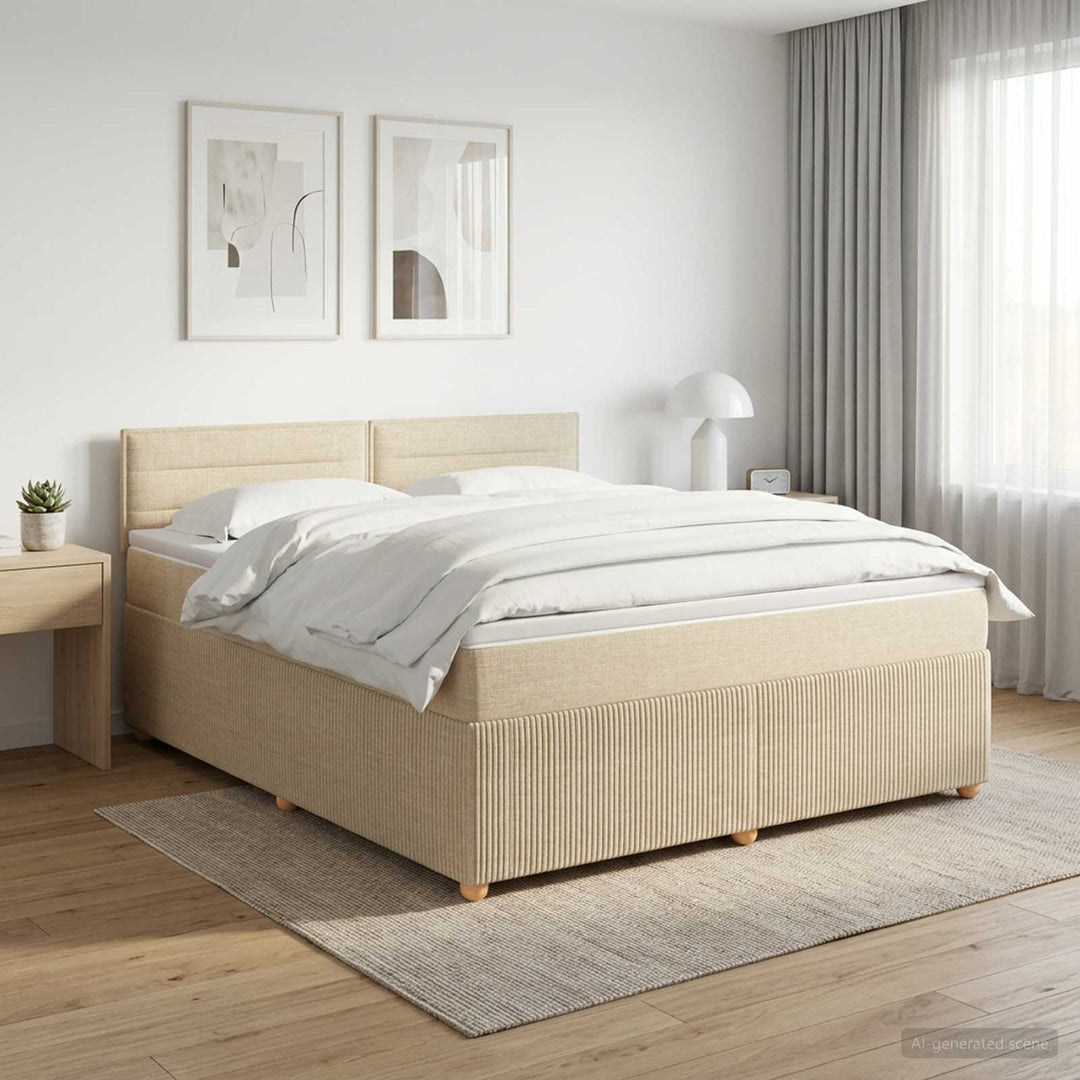 Boxmadras med topmadras Cremefarvet 160 x 200 cm Stof