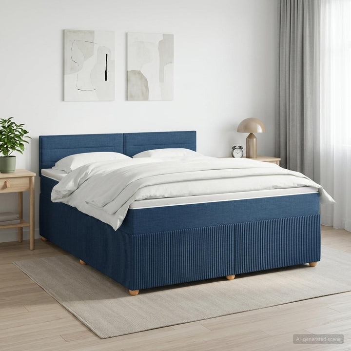 Boxmadras med topmadras med hovedgærde Blå 140 x 200 cm Stof