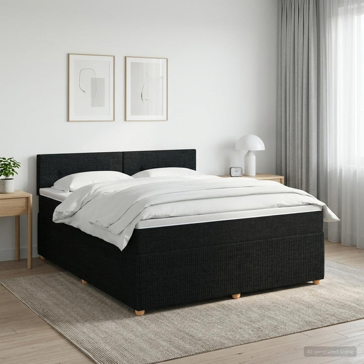 Boxmadras med topmadras med hovedgærde Sort 180 x 200 cm Stof