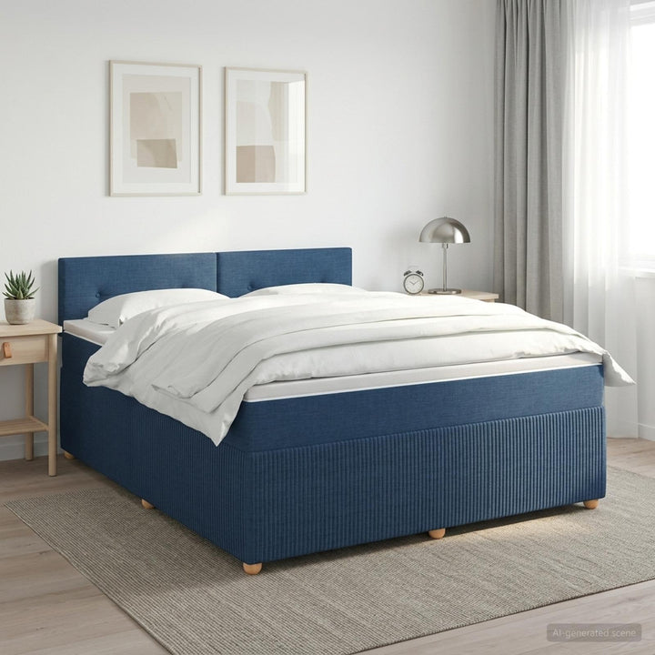 Boxmadras med topmadras med hovedgærde Blå 140 x 190 cm Stof
