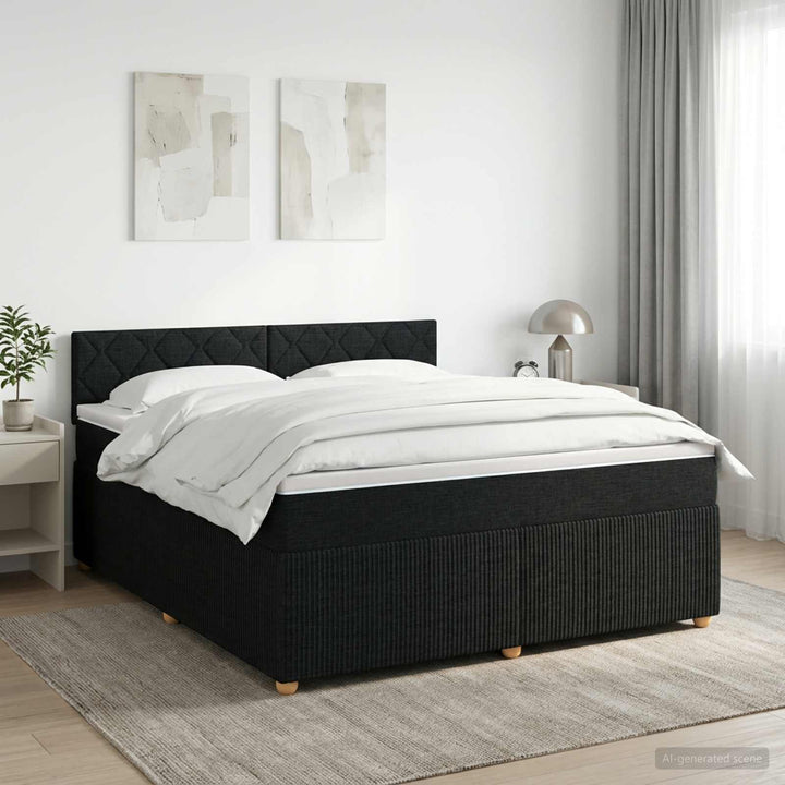 Boxmadras med topmadras med hovedgærde Sort 180 x 200 cm Stof