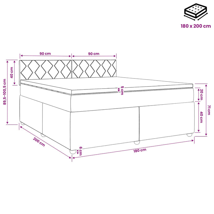 Boxmadras med topmadras med hovedgærde Sort 180 x 200 cm Stof
