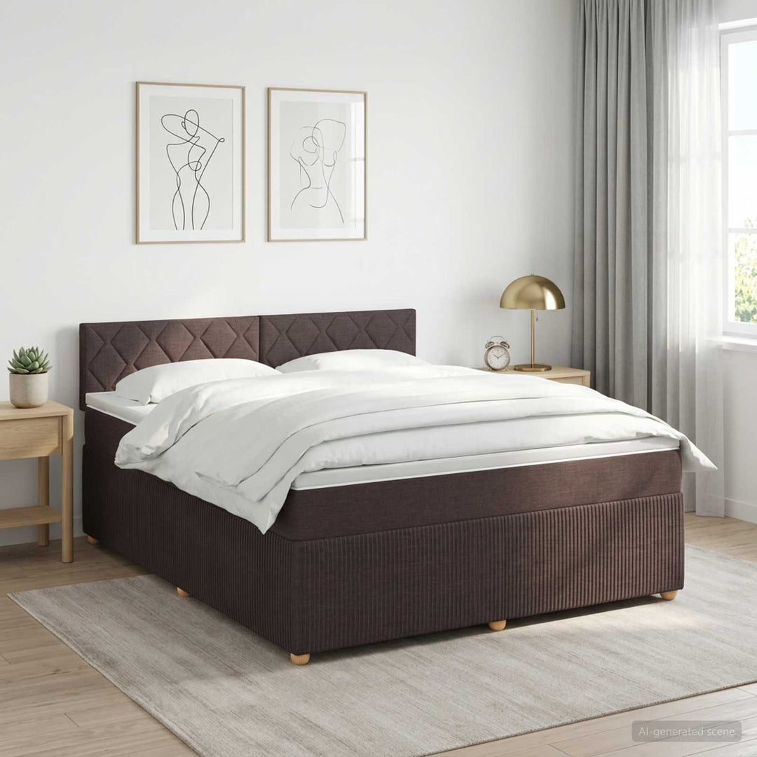 Boxmadras med topmadras Mørk Brun 180 x 200 cm Stof
