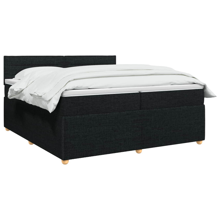 Boxmadras med topmadras med hovedgærde Sort 200 x 200 cm Stof