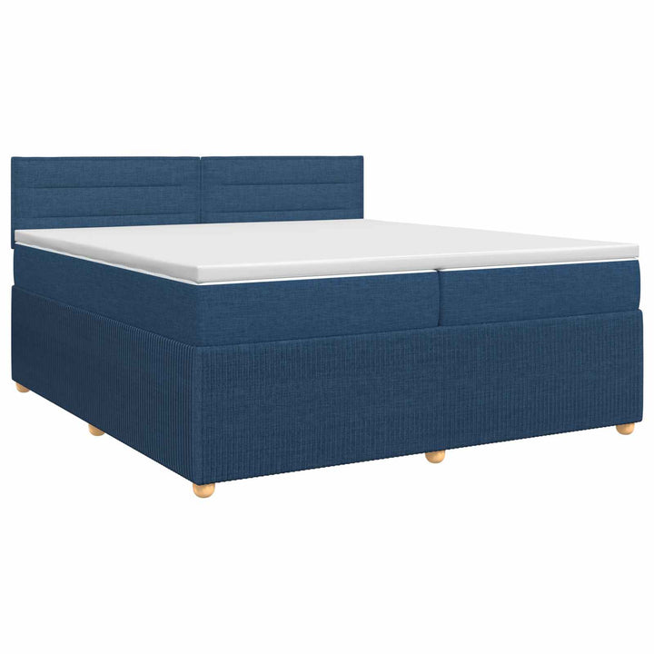 Boxmadras med topmadras med hovedgærde Blå 200 x 200 cm Stof