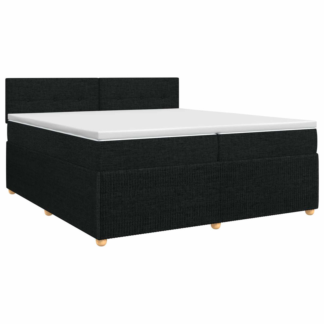 Boxmadras med topmadras med hovedgærde Sort 200 x 200 cm Stof