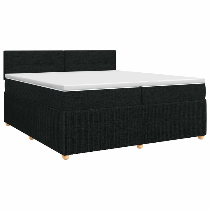 Boxmadras med topmadras med hovedgærde Sort 200 x 200 cm Stof