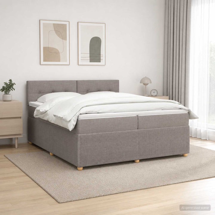 Boxmadras med topmadras Gråbrun 200 x 200 cm Stof