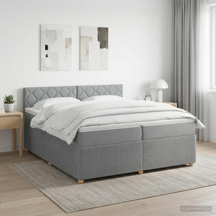 Boxmadras med topmadras Lysegrå 200 x 200 cm Stof