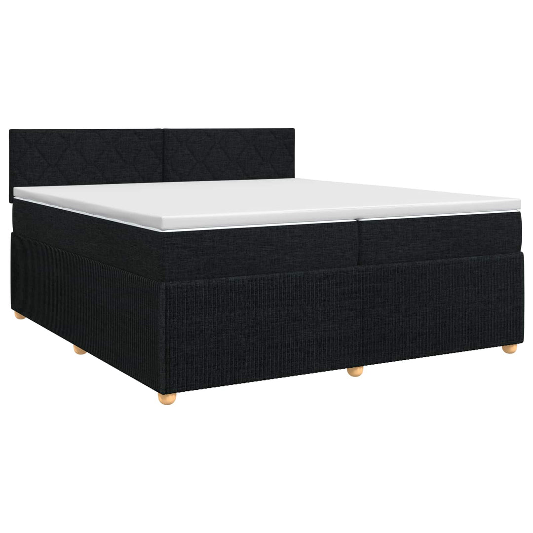 Boxmadras med topmadras med hovedgærde Sort 200 x 200 cm Stof