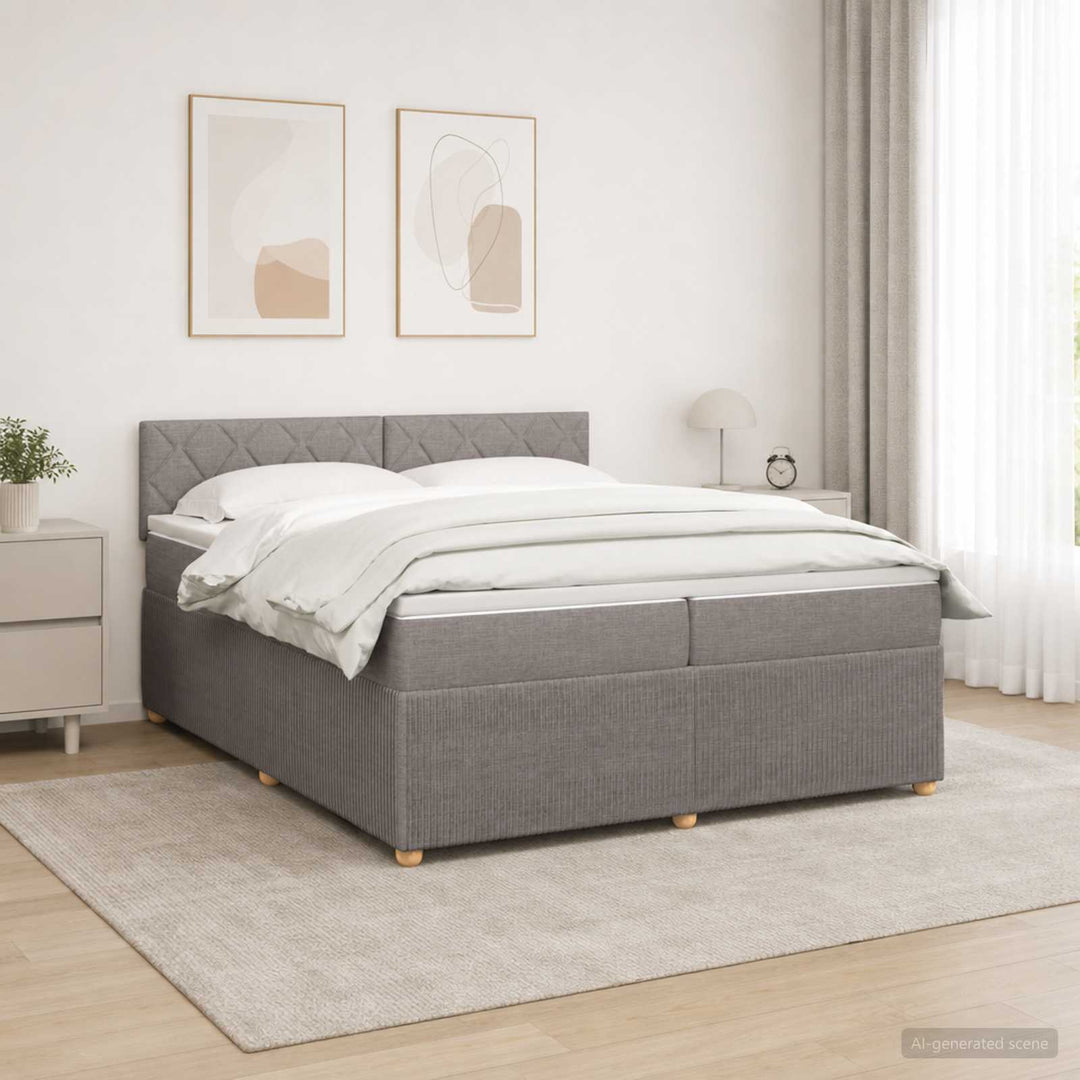 Boxmadras med topmadras Gråbrun 200 x 200 cm Stof