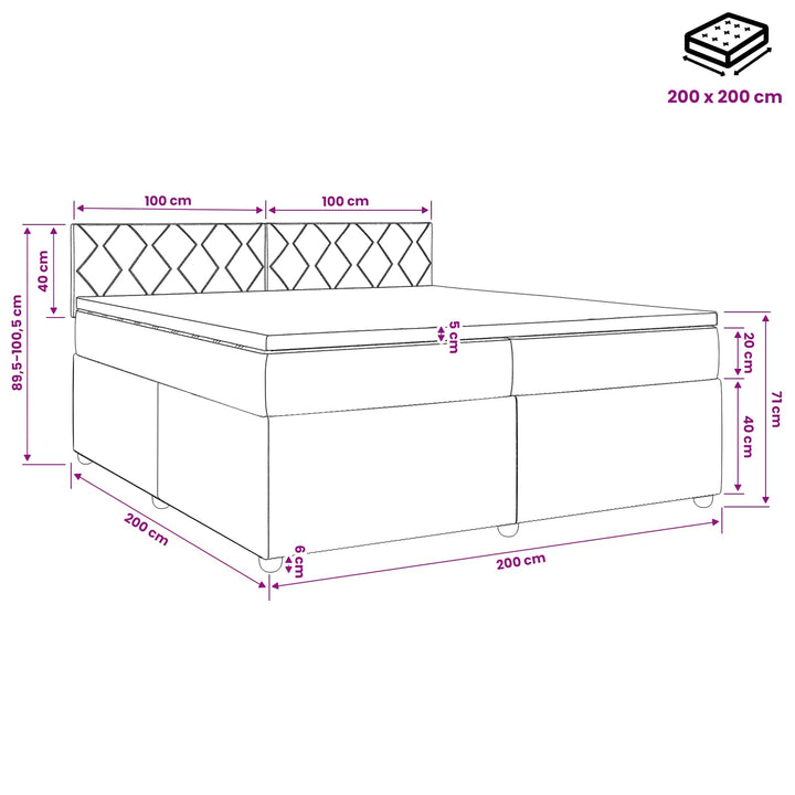 Boxmadras med topmadras Gråbrun 200 x 200 cm Stof