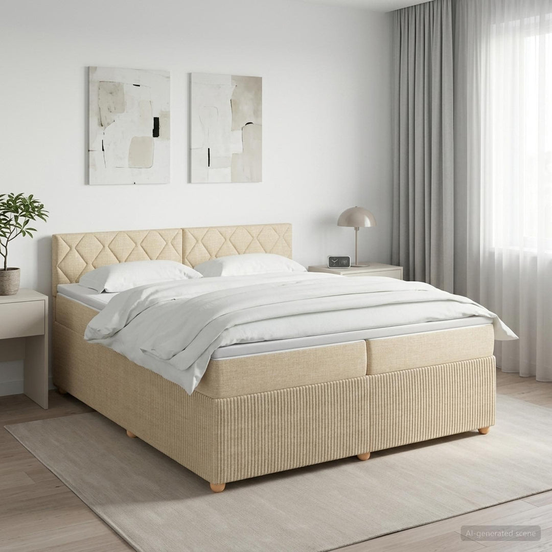 Boxmadras med topmadras Cremefarvet 200 x 200 cm Stof