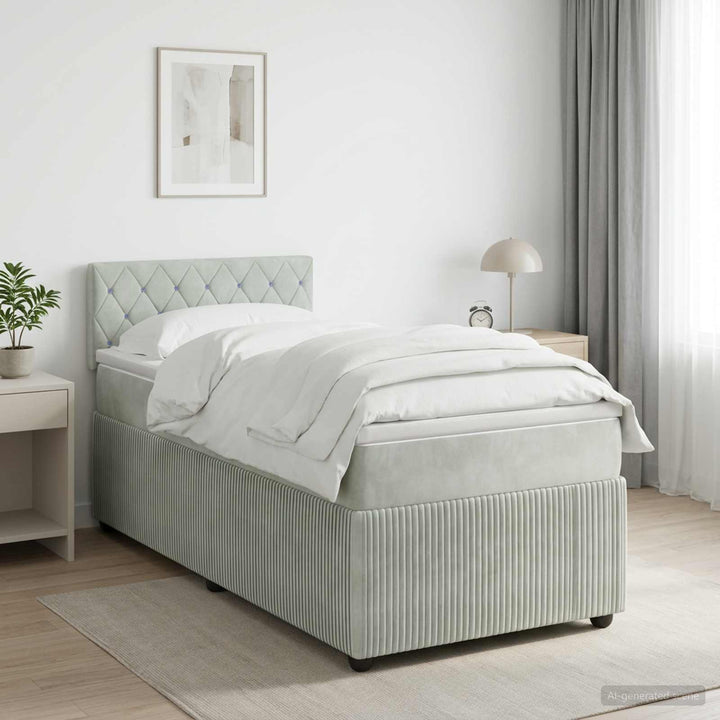 Boxmadras med topmadras Lysegrå 90 x 200 cm Fløjl