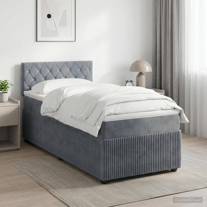 Boxmadras med topmadras Mørkegrå 90 x 190 cm Fløjl