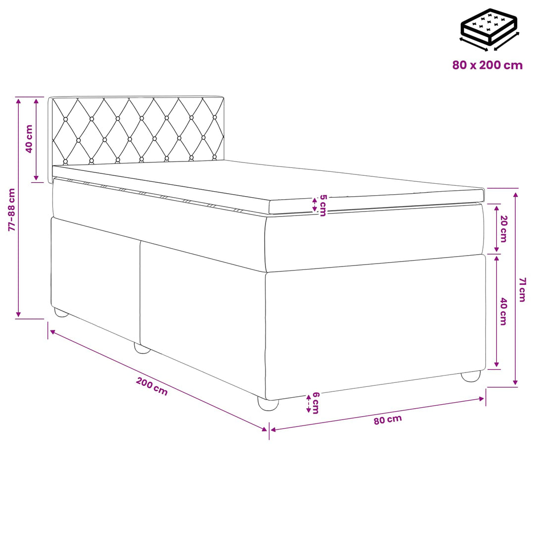 Boxmadras med topmadras Mørkegrå 80 x 200 cm Fløjl