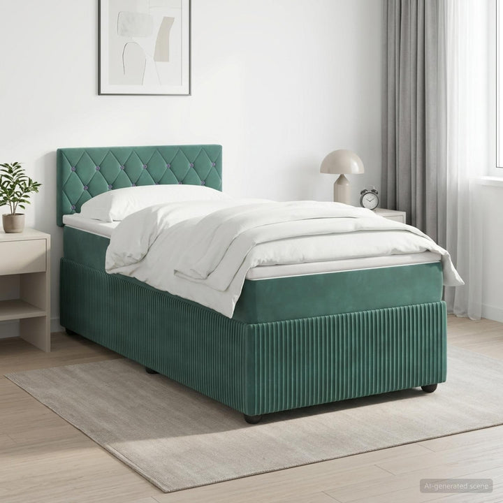 Boxmadras med topmadras Mørkegrøn 90 x 200 cm Fløjl