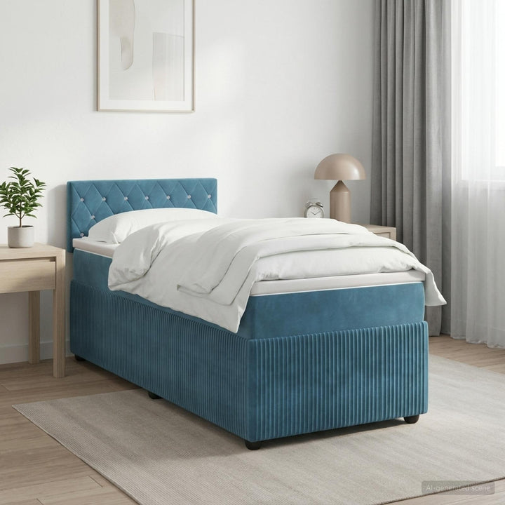 Boxmadras med topmadras Mørk blå 90 x 190 cm Fløjl