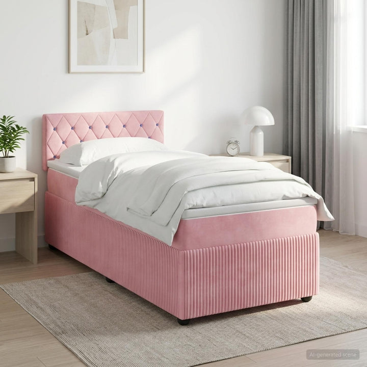 Boxmadras med topmadras Lyserød 90 x 200 cm Fløjl