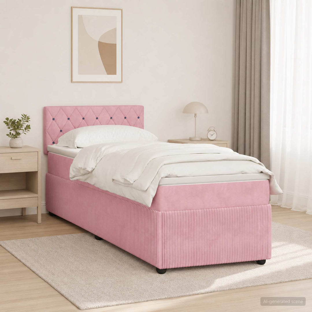 Boxmadras med topmadras Lyserød 100 x 200 cm Fløjl